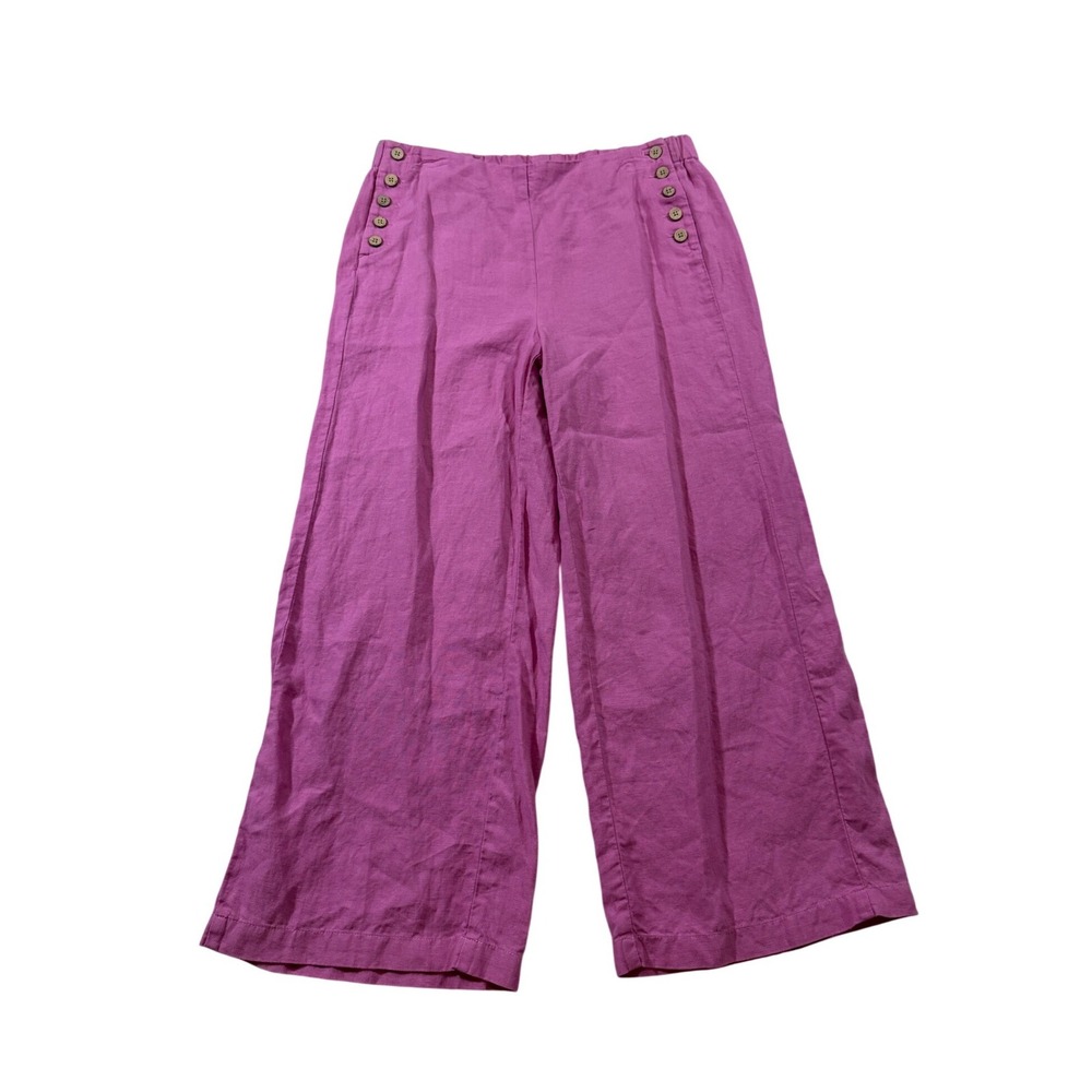 J. Jill Love Linen Pants S Pink Wide Leg Sailor Button Lagenlook Coastal Minimal